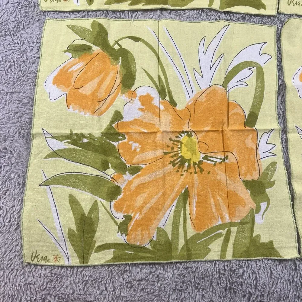 VERA Neumann Vintage MCM Orange Poppy Flower Yellow Napkins 15X15” Set of 8